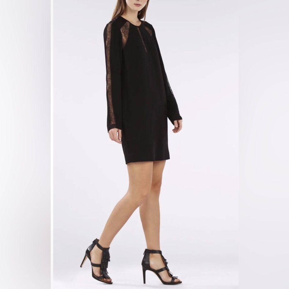 BCBGMaxAzria Payten Black Lace-Trim Shift Mini Dress M